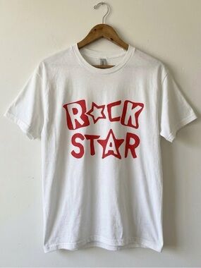 Gildan White T-Shirt with Red "Rock Star" Print | Unisex Shirt